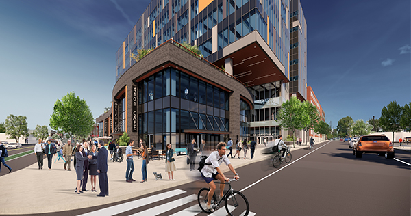 Renderings of 3.0 University Place, a proposed life sciences building in University City