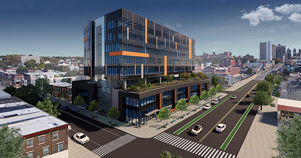 Renderings of 3.0 University Place, a proposed life sciences building in University City